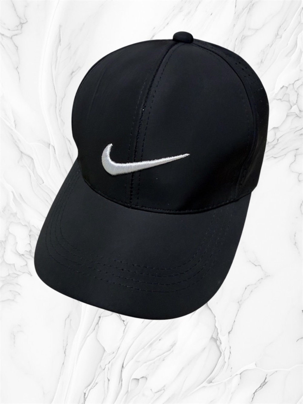 Black Cap with White Swoosh Embroidery adjustable unisex